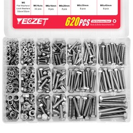 Yeezet M4 M5 M6 Screws and Nuts Assortment Made of 304 Stainless Steel, 620 Pieces Hex Bolts Washers Spring Washers & Nuts Kit