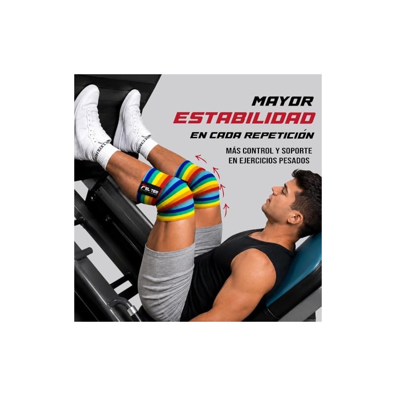 FELTER FITNESS Vendas para Rodillas Gym,Rodilleras elásticas Soporte para Levantamiento