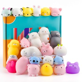 KUUQA 25 Pieces Mochi Squishy Toy, Kawaii Squishies, Animals Panda Cat, Mini Soft Squeeze Stress Reliever Balls, Birthday Toy, Party Bag Gifts, Gifts for Children Adults