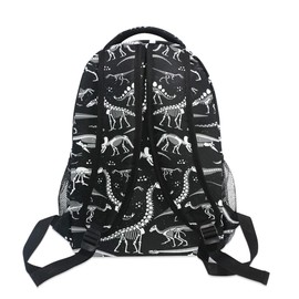 School Backpack White Dinosaur Skeleton Black Bookbag Travel Ruckack One_Size