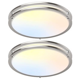 18 Inch Dimmable LED Ceiling Lights Fixture, Super Bright 50W 5600 Lumens Flush Mount Ceiling Light, 2700K/3000K/4000K/5000K/6500K Adjustable, Brushed Nickel Ceiling Lamp for Bedroom, Kitchen, 2-Pack