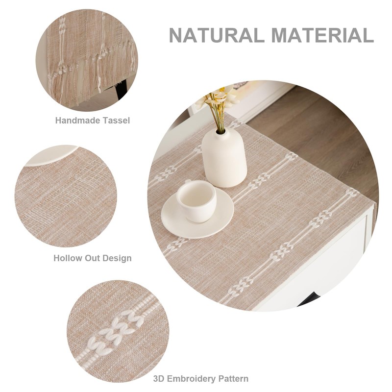 Hpxrom Rustic Small Boho Light Coffee Linen Style Table Runner