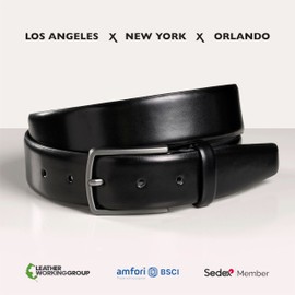 Fenix New York Men's Belt in Various Colours, Size 80 cm to 125 cm, Nickel-Free Buckle 35 mm Wide, Sustainable, Shortenable & Adjustable Men's Belt, Perfect for Suit & Jeans, jet black, 115