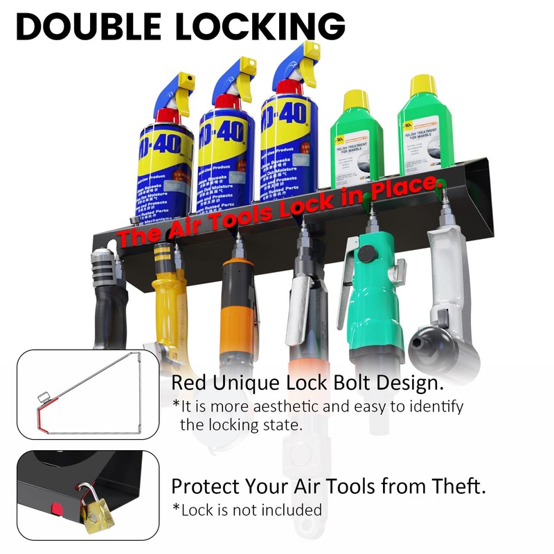 UNITEDPOWER Pneumatic Tool Holder Lockable/Aerosol Rack Combo, Wall Mounted Spray