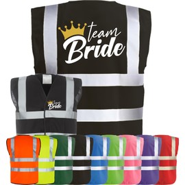 Corporate Togs TEAM BRIDE QUEEN BRIDE Waistcoat - Hen Do Party Night Wedding Vest, Hi-Vis Funny T-Shirt Vest, Fastening Waistcoat | Protective Safety Wear