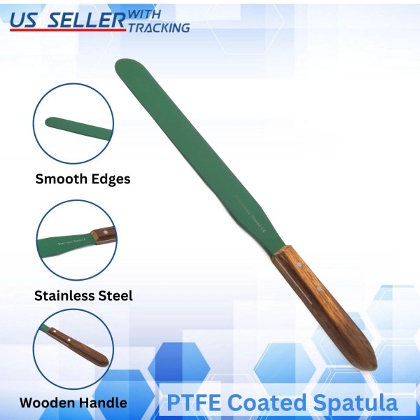 HTI PTFE Coated 10" Blade Wood Handle Lab Spatula Stainless