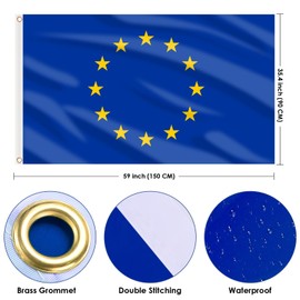 AhfuLife EU Flag 90 x 150 cm, 1 Piece European Union National Flags Double Sided with Brass Eyelets Europe Flag Flags for 2024 Football Euro World Cup Euro Song Contest Olympic Party Bar Decoration