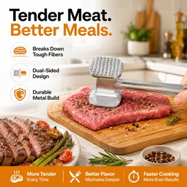 Zinc Alloy Meat Tenderizer Hammer – Heavy Duty Meat Mallet Tool for Beef, Chicken & Pork Steak Pounding & Kitchen Cooking Tool