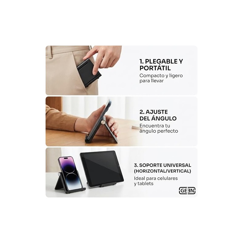 GEEN Soporte Plegable para Celular y Tablet. Ángulo Adaptable según