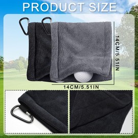AWAVM Golf Ball Cleaning Towel, 2 pcs Golf Ball Towel with Snap Hook, Golf Towel 5 x 5 Inch Microfiber Amphibian Wet and Dry, for Golf Bags Golf Course Exercise Gym Men Women (Black & Grey)