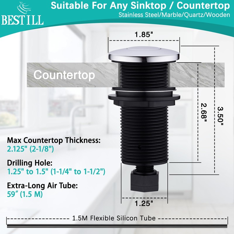 BESTILL Sink Air Activated Switch Button with 5 Ft Air