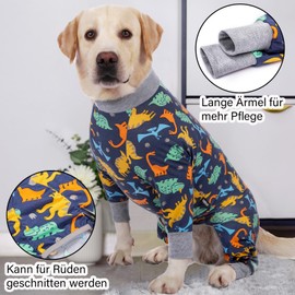 Axcimond Dog Bodysuit: Post-operative Recovery Suit & Wound Protection for Dogs - Dinosaur Pattern, Blue, XL