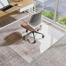 VOOBANG 46"x55" Tempered Glass Desk Chair Mat for Carpet, Glass Office Chair Mat - 5mm Thickness, Smooth Rolling, Scratch-Resistant, Clear Protective Mat for Hardwood Floors & Carpets