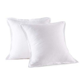 meadow park Stone Washed French Linen European Pillow Shams, Set of 2 Pieces, 26 inches x 26 inches Square Euro Sham, Super Soft, 1 inches Flange, White Color