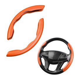 Car Steering Wheel Cover, 2PCS Segmented Steering Wheel Protector, Carbon Fiber Anti-Slip and Durable Car Accessory, Universal Fit for Most Cars (Carbon Fiber Orange)