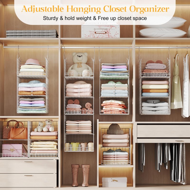Yuyetuyo ﻿5 Tier Hanging Closet Organizer Separable Hanging Closet Shelves