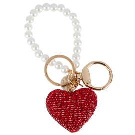 Lednica Car Keychain for Women, Bling Rhinestone Heart Pearl Car Keychain for Handbag Decoration, Keychain Gifts for Valentine's Day Mother's Day Birthday Anniversary