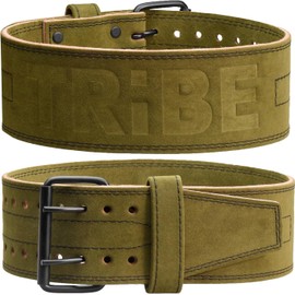 Tribe Lifting 5mm Premium Weight Lifting Belt - 100% Genuine Leather - Comfortable Squat & Deadlift Belt - Workout Belt for Men & Women (Green, Medium)