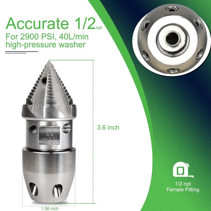 ZZHANFF 1/2 npt Sewer Jetter Nozzle for 2900 PSI, 40