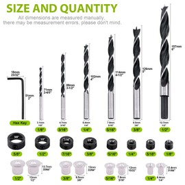 Keadic 23Pcs Dowel & Tenon Center & Drill Bits Set, Dowel Drill Center Points Pin + Drill Depth Stop + 1/8 3/16 1/4 5/16 3/8 1/2 inch Drill Bits for Drilling Precise Holes in Wood