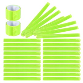 30 Pcs Reflector Band Snap Bracelet, Reflective Arm Bands, High Visibility Slap Safety Bands for Night Jogging Cycling Running Night Working Hiking (Fluorescent Green)