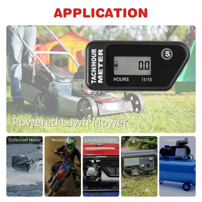 RileyFine RQ-HM016R Digital Hours Tachometer, Black