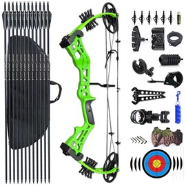PANDARUS Compound Bow Set 15-45lbs for Pull Beginner and Teens Right Handed Adjustable 18"-29" Draw Length, 320 FPS Speed, Hunting Bow Archery Set New 2024 (Green Right Handed Bag Pro)