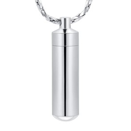 Cremation Jewellery for Ashes Pendant Urn Necklace Cylinder with Glass Vial Keepsake Ash Memorial Jewellery, Stainless Steel, No Gemstone