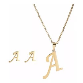 Didier Market Collar Con Dije Y Aretes Letra Inicial, Dorada, Dama, Regalo
