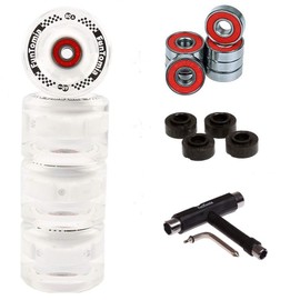 Set of 4 (LED) Funtomia Longboard/Skateboard Wheels (Big Wheels) 65x45 mm 80 A/Mini Mach1 Ball Bearing and Metal Spacer 80 A Wheel Hardness