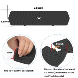 Kitchen Sink Splash Guard,Sink Protectors for Kitchen Sink,Sink Mat,Sponge Holder,Silicone Faucet Handle Drip Catcher Tray for Kitchen Bathroom Sink Accessories(Black,24”x 5.8”)