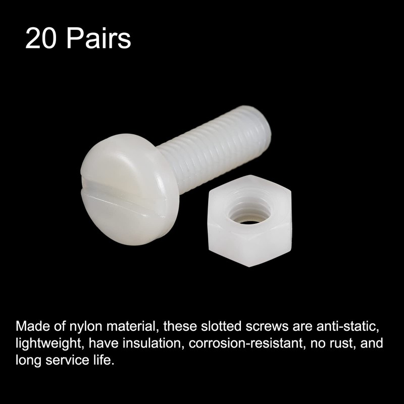 sourcing map 20 Pairs Nylon Screw Nut Set for Machines