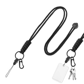 20.5-Inch Paracord Lanyard Necklace with Metal Clasp, lasting Heavy Duty Keychain Cord Clip Wrist Strap for Keys ID Badge Holder Whistle and Outdoor Accessories Adjustable Strap and Hook (Black)