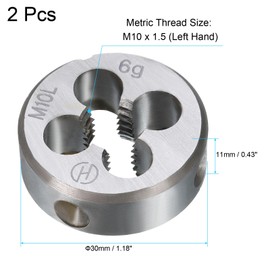 sourcing map 2pcs Round Threading Die M10 x 1.5 Metric Thread Left Hand Screw Cutting Fixed Dies, Alloy Tool Steel Tapping Repair Tool