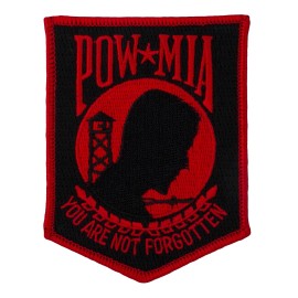 POW - MIA Shield Patch Red & Black (296) 3" x 4" Embroidered Patch 21841