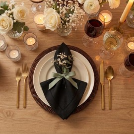 Signature Linen™ de D'Moksha Negro Servilletas de Cena, Juego de 4, Servilletas de Tela 50 x 50 cm, 100% Lino Puro, con Vainica, Servilletas de Mesa Lavables a Máquina- Verano