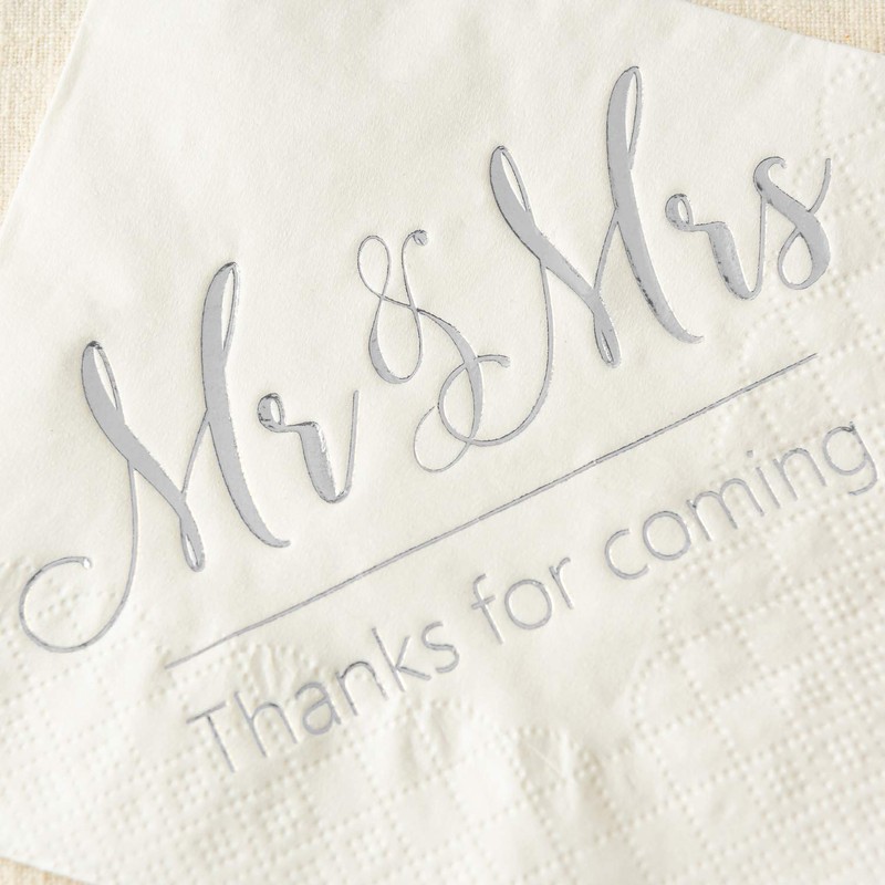 Crisky Servilletas de boda Mr Mrs Silver Cocktail Bebida Postre