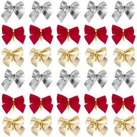 Toyvian 36 Pieces Christmas Bows, Pull Bow, Gift Bow, Gift Ribbon, Glitter Bow for Tree Decoration, Christmas Decoration, Gift Wrapping (Red, Golden and Silver)