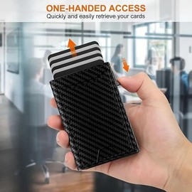 Carbon Fiber Bifold RFID Blocking Wallet for Men - Sleek Black Minimalist Style, Faux Leather, Quick Pop-Up Card Holder, Aluminum Alloy Frame (Men's Slim Pop-Up Wallet - Faux Leather, RFID Blocking)