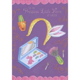 Designer Greetings Prettiest Little Niece: Makeup Kit on Purple and Pink Background Juvenile Easter Card for Young Niece