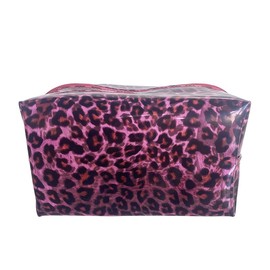 TotePrint Leopard Print Makeup Bag, Zip Closure, Made of Clear Plastic Material, Waterproof Carrying Bag for Girls (Deep pink+Black)