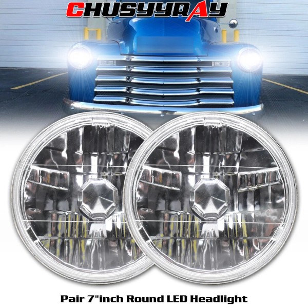 CHUSYYRAY Pair 7" Inch LED Headlight Round Hi-Lo Sealed Beam