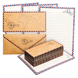 Juego de 48 sobres y papel estacionario para escribir cartas, diseño vintage de viaje (6.9 x 9.25 pulgadas)