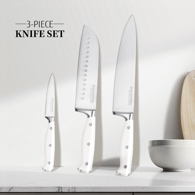 diamosteel White Knife Set, 3-Piece Knives Set for Kitchen with
