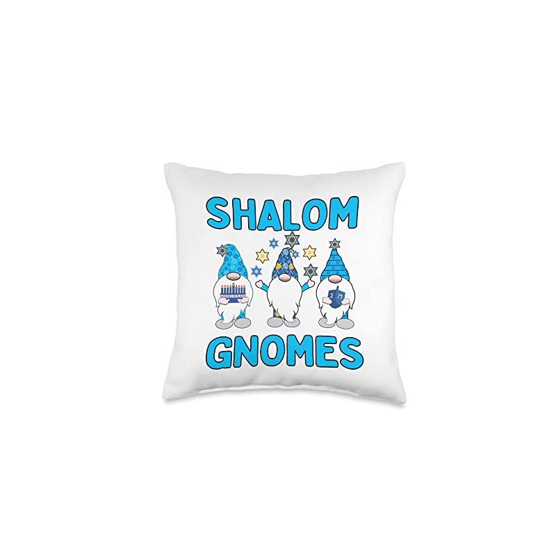 Shalom Gnomes Blue Hats Hanukkah Gnomes Gnomies Throw Pillow