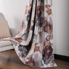 Leeva 2 Panels Room Darkening Curtains for Sliding Door, Elegant Modern Purple Blossoms Thermal Insulated Blackout Curtain for Office and Studio, 52x96