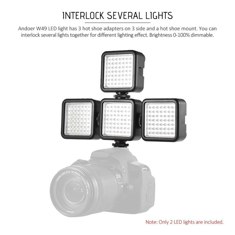 LED Video Light, Andoer 2pcs 49 LED Camera Light, Dimmable