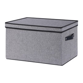 YheenLf 1 Pack Storage Box with Lid, Foldable Fabric Box with Handle, Used for Storing Clothes, Books, Grey, 33 x 23 x 18 cm