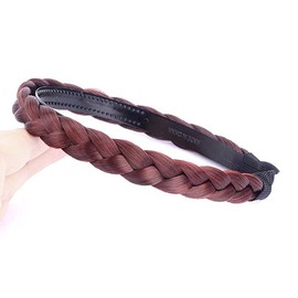 DIGUAN Headband Synthetic Hair Plaited Headband Braid Braided With Teeth Hair Band Accessories for Women Girl Wide 0.6 Inch (Thin-burgundy), One Size
