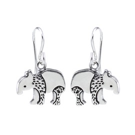 Mark Poulin Sterling Silver Tapir Earrings - Solid .925 Tapir Charm Earrings on Sterling French Hook Ear Wires